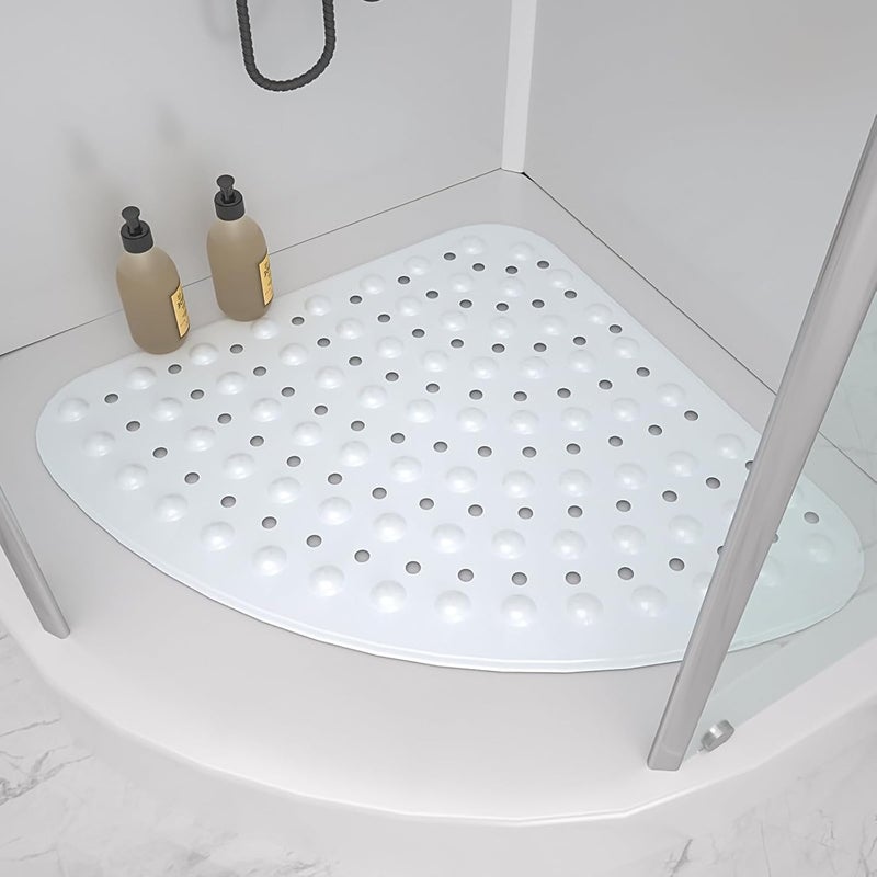 MUNEK Corner Shower Mat Non Slip,21 * 21 Inches,Curved for Shower or Tub, Safety Mat with Drain Hole,Corner Shower Mats for Inside Shower,Machine Washable(White) - Image 1